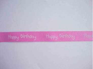 Ripsband Happy Birthday Roze 15mm. 1220-445H