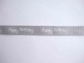 Ripsband Happy Birthday Grijs 15mm. 1220-012H