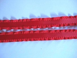 Satijnband dubbele ruche 16mm Rood