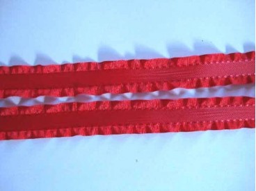 Satijnband dubbele ruche 16mm Rood