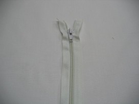 Witte deelbare fijne rits. 65 cm. lang 