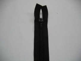 Zwarte deelbare fijne rits. 65 cm. lang 
