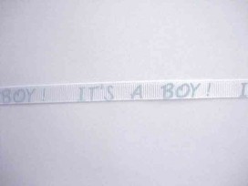 Ribsband wit/lichtblauw It's a Boy! 10mm. 1202-B-06