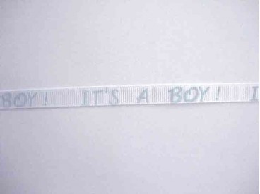 Ribsband wit/lichtblauw It's a Boy! 10mm. 1202-B-06