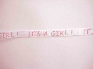 Ribsband wit/roze It's a Girl! 10mm. 1202-B-05