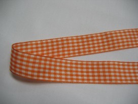 Boerenbont lint Oranje/wit geruit 25mm breed