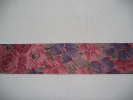 Oudroze sierlint met bloemen  25mm