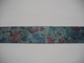 Oudgroen sierlint met bloemen  25mm