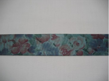 Oudgroen sierlint met bloemen  25mm