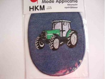 Groene tractor opstrijkbare applicatie van 12 x 8 cm.