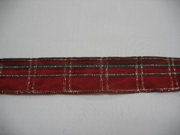 Sierband donkerrood met groene streep en gouddraad 27mm
