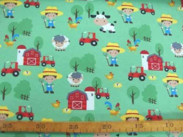 Oeko-Tex Kindertricot Limegroen Boerderij print 4714-23N