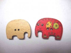 Houten knoop gekleurd Olifant Rood