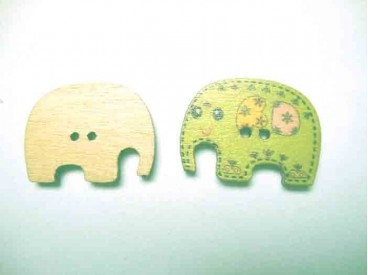 Houten knoop gekleurd Olifant Lime