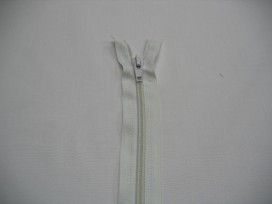 Witte deelbare ritssluiting fijn. 30 cm. lang 