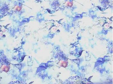 Decoratiestof Digital Delftsblauw Vogel, bloem 1332-02N