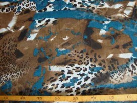 Polyester Voile Met bruin/petrol vlek en dierenprint 102319-12PL